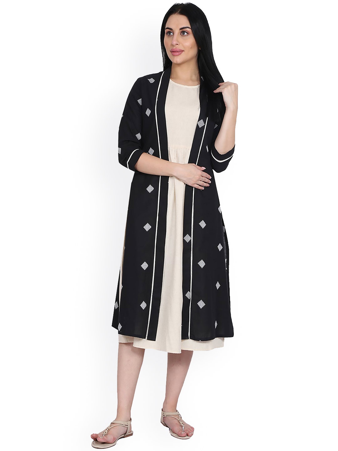 

Be Indi Cotton A-Line Cotton Dress With Jacket, Black