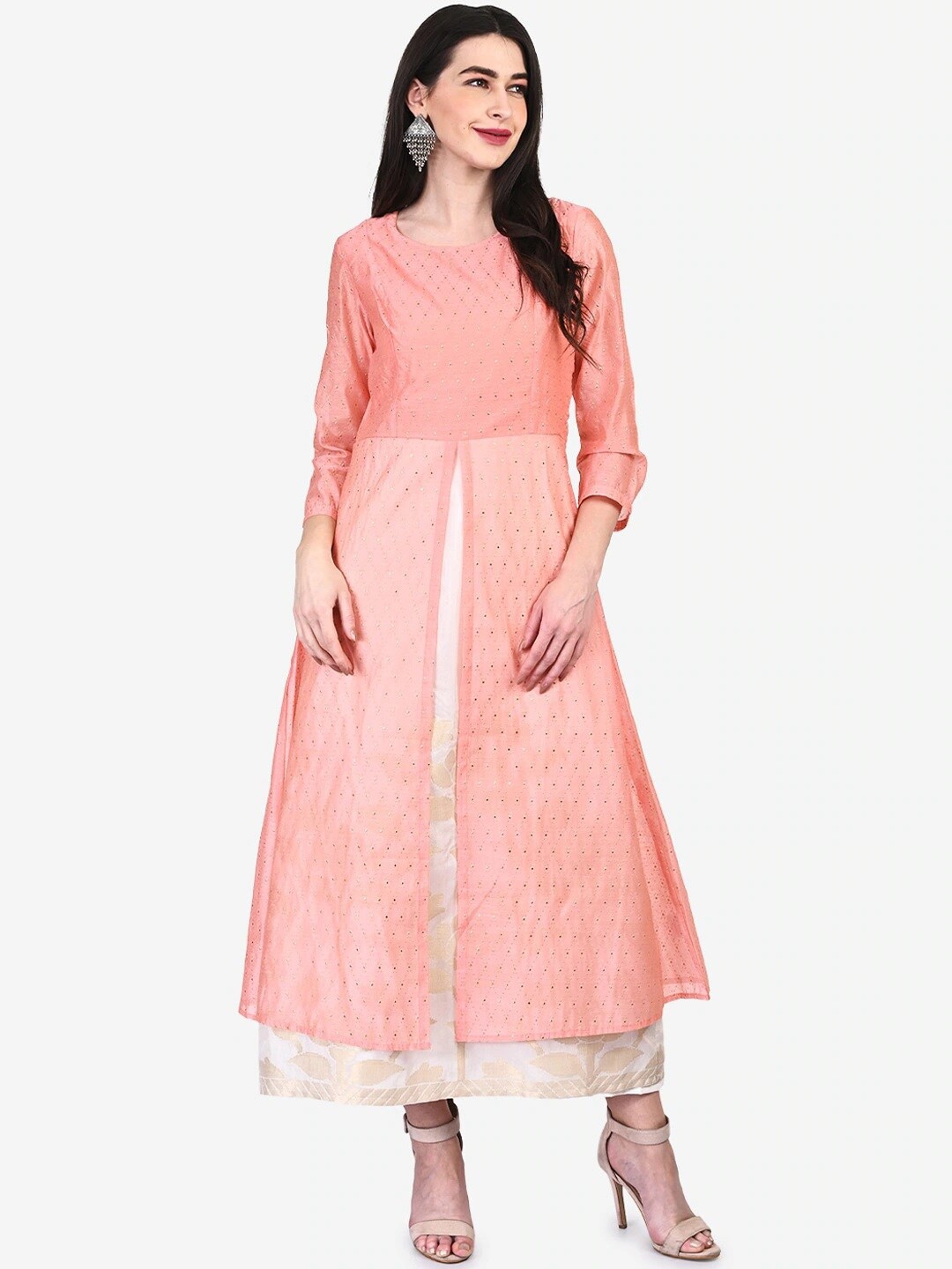 

Be Indi Self Design Fit & Flared Ethnic Dress, Pink