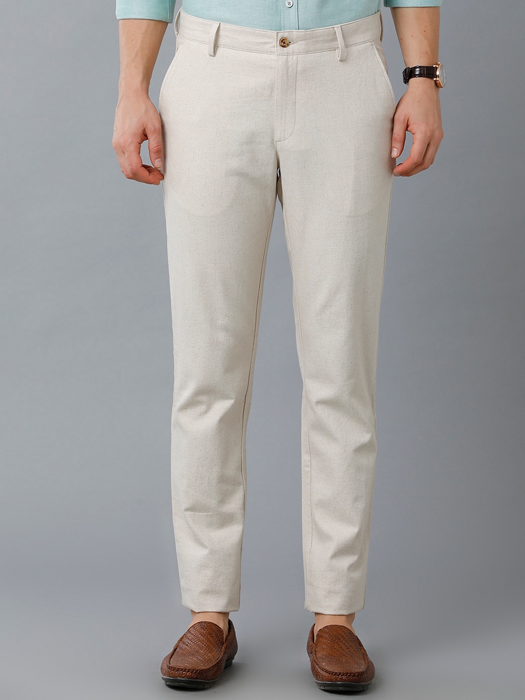 

CAVALLO by Linen Club Men Slim Fit Mid-Rise Linen Trousers, Off white
