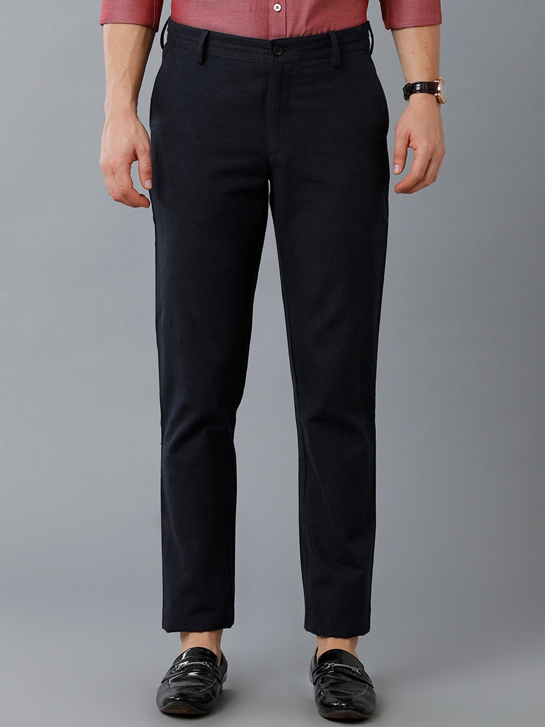 

CAVALLO by Linen Club Men Slim Fit Mid-Rise Linen Trousers, Navy blue