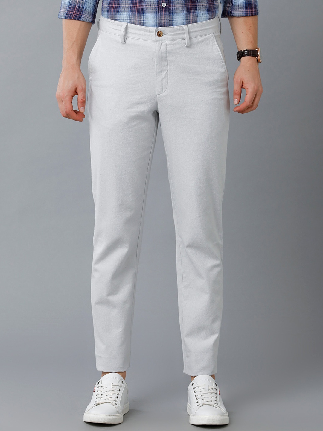 

CAVALLO by Linen Club Men Slim Fit Mid-Rise Linen Trousers, White