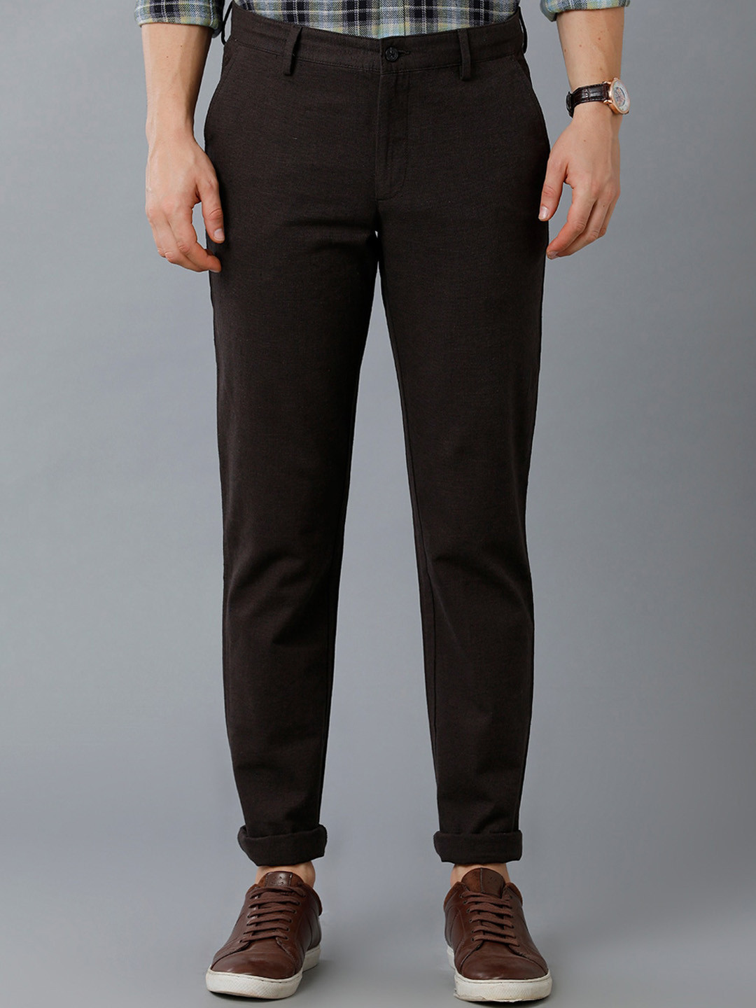 

CAVALLO by Linen Club Men Slim Fit Mid-Rise Linen Chinos, Coffee brown