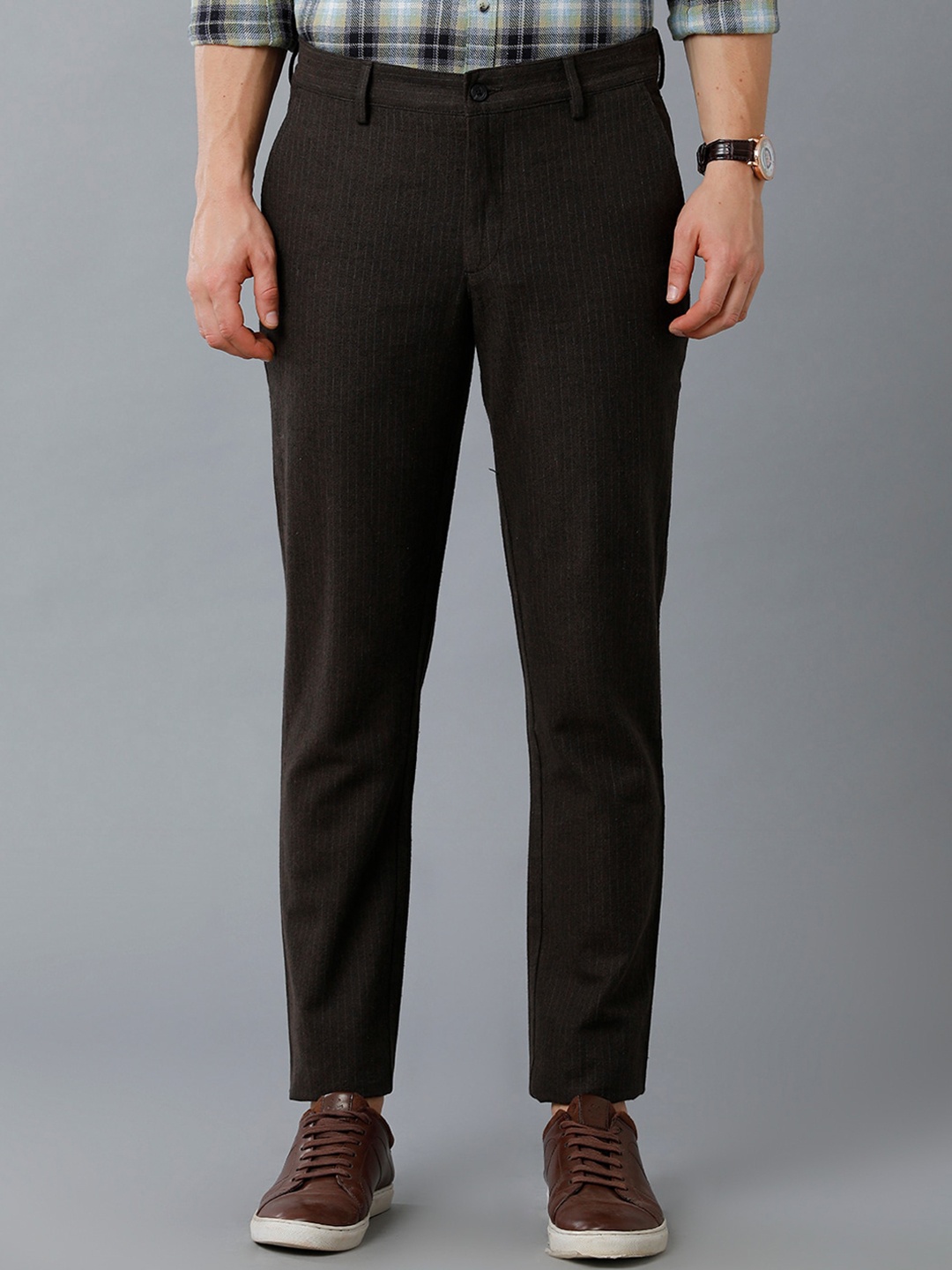

CAVALLO by Linen Club Men Slim Fit Mid-Rise Linen Trousers, Coffee brown