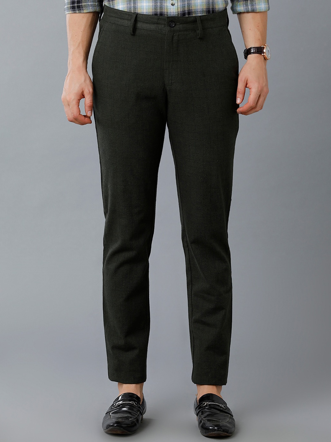 

CAVALLO by Linen Club Men Slim Fit Mid-Rise Linen Trousers, Olive