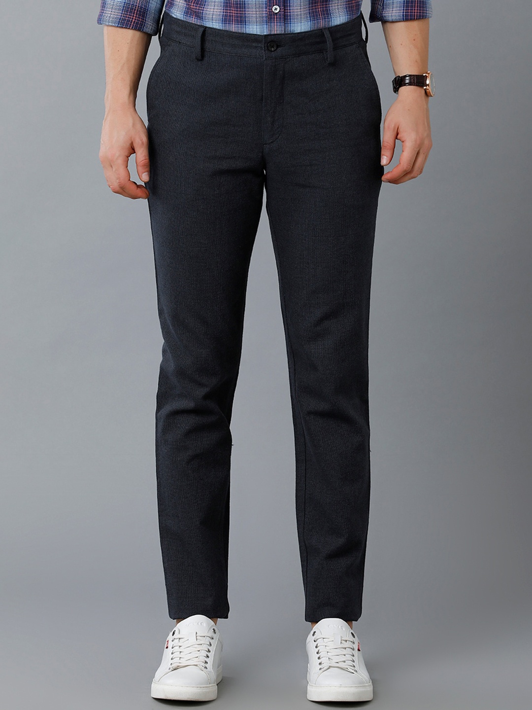 

CAVALLO by Linen Club Men Slim Fit Mid-Rise Linen Trousers, Navy blue