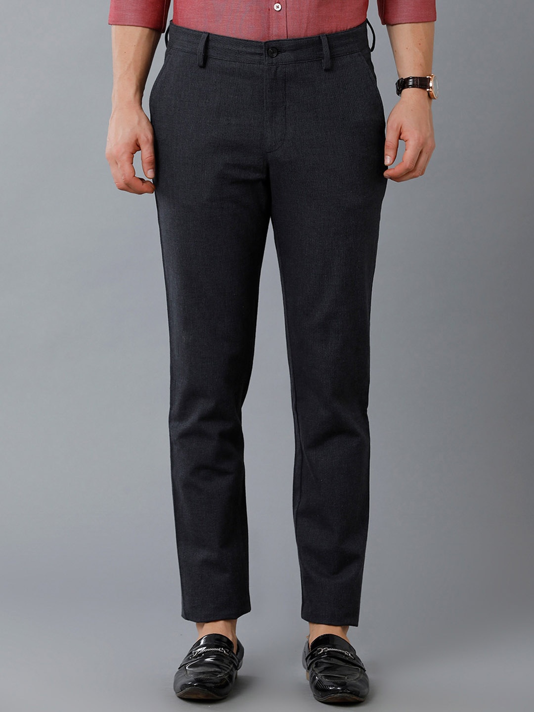

CAVALLO by Linen Club Men Slim Fit Mid-Rise Linen Trousers, Black