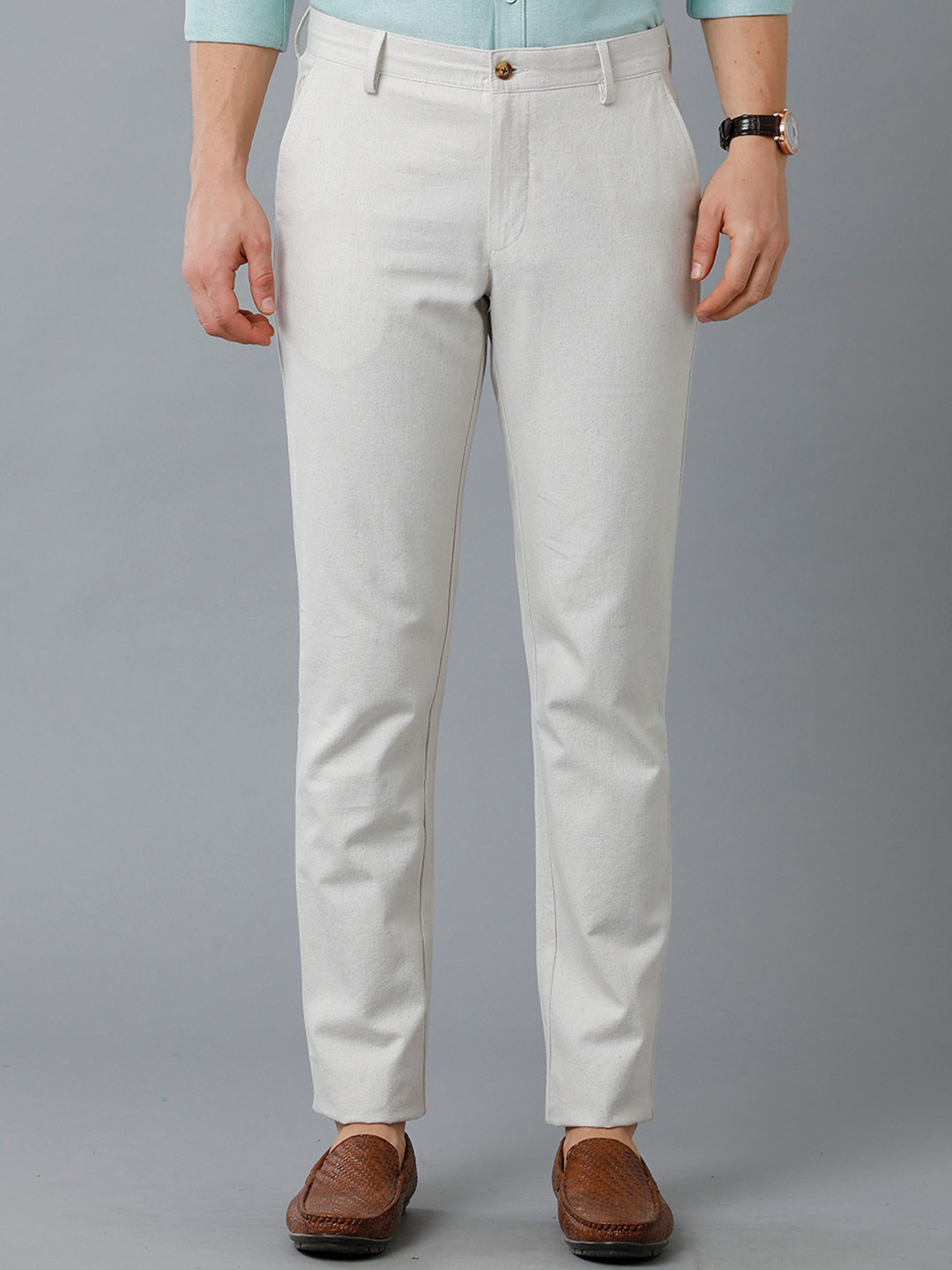 

CAVALLO by Linen Club Men Slim Fit Mid-Rise Linen Trousers, Off white