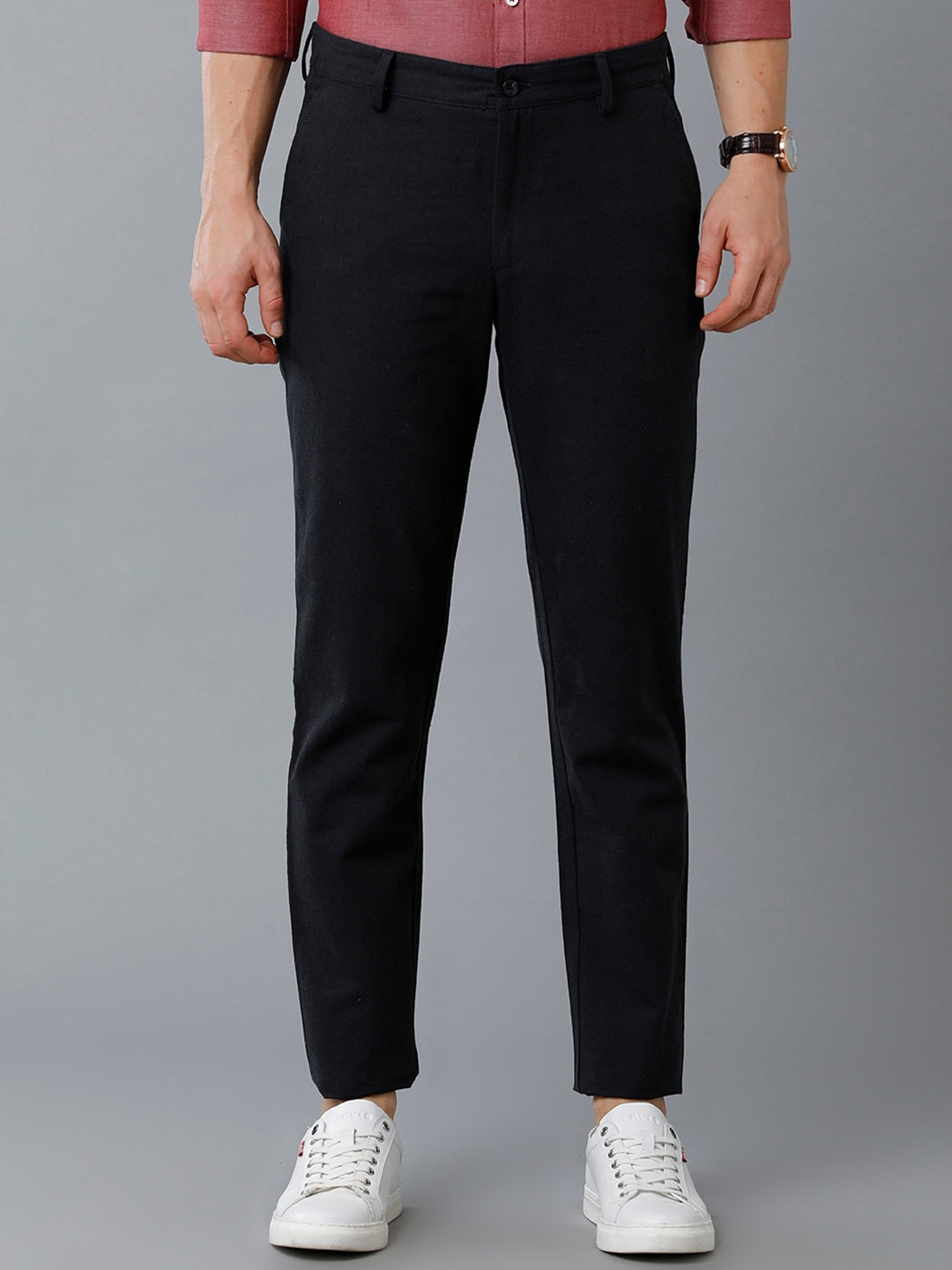 

CAVALLO by Linen Club Men Mid-Rise Slim Fit Linen Trousers, Navy blue