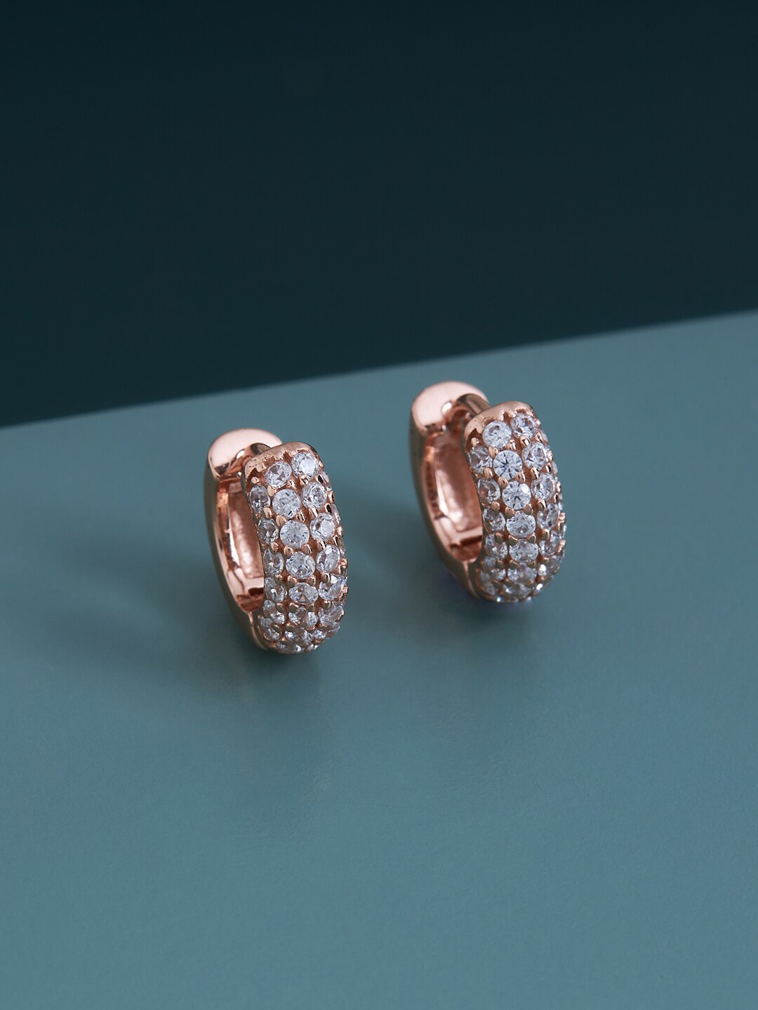 

Kushal's Fashion Jewellery 92.5 Pure Silver Rose-Gold Plated Circular Hoop Earrings, White