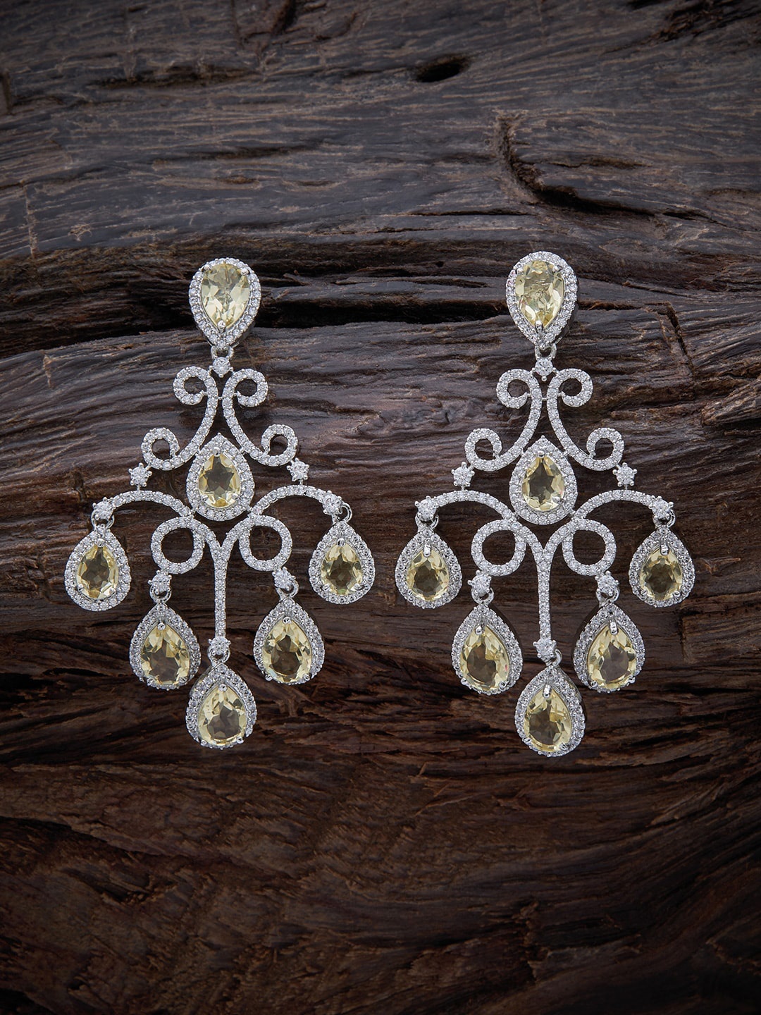 

Kushal's Fashion Jewellery Rhodium Plated Teardrop Shaped Drop Earrings, Yellow