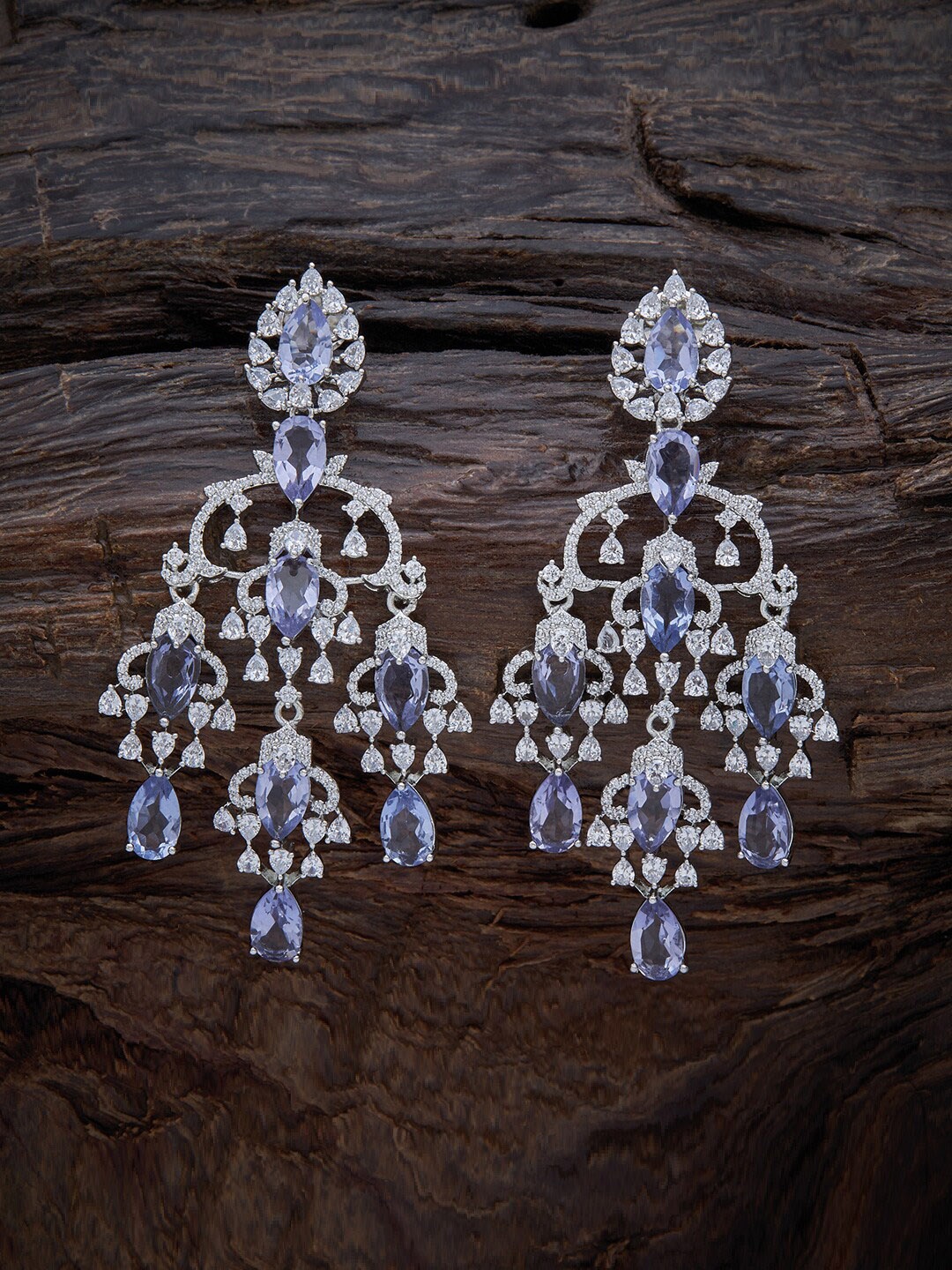 

Kushal's Fashion Jewellery Rhodium Plated Teardrop Shaped Drop Earrings, Lavender