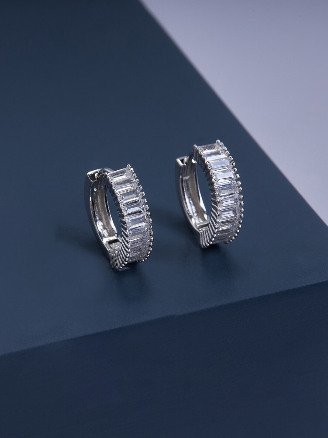 

Kushal's Fashion Jewellery 92.5 Pure Silver Rhodium Plated Circular Hoop Earrings, White