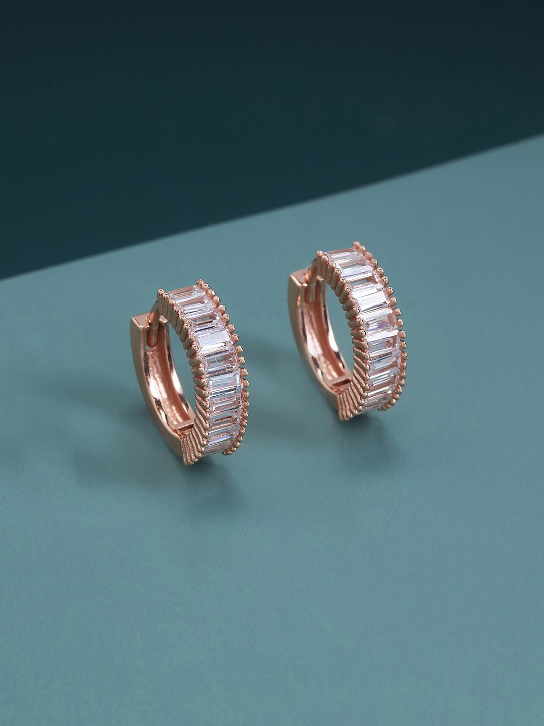 

Kushal's Fashion Jewellery Rose-Gold Plated Contemporary Hoop Earrings, White