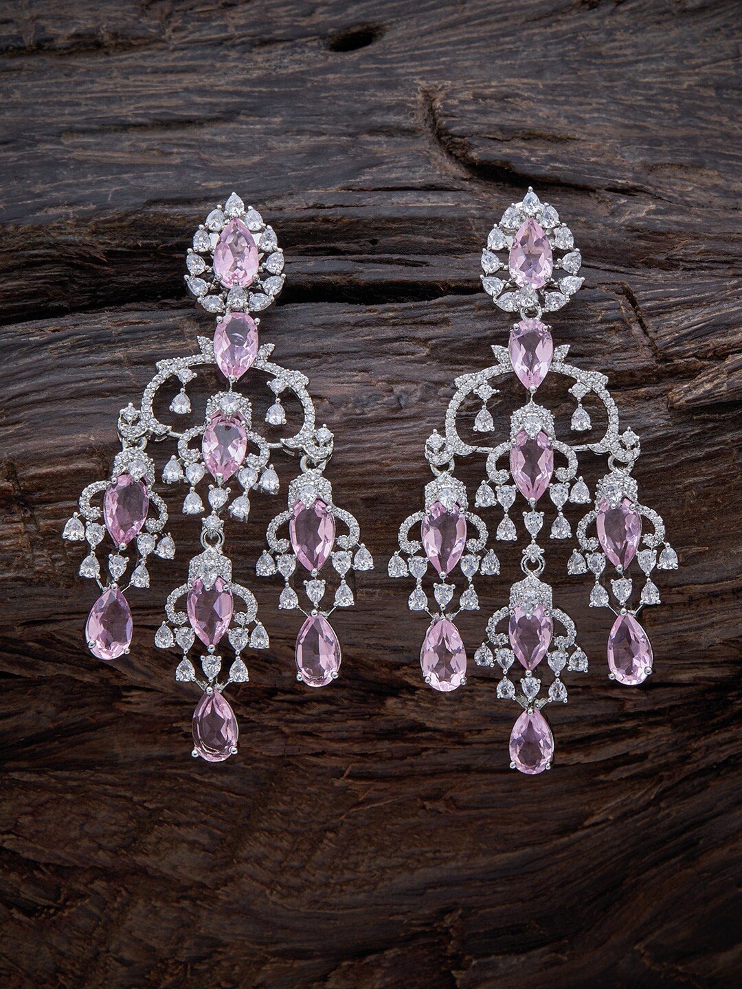 

Kushal's Fashion Jewellery Rhodium Plated Teardrop Shaped Drop Earrings, Pink