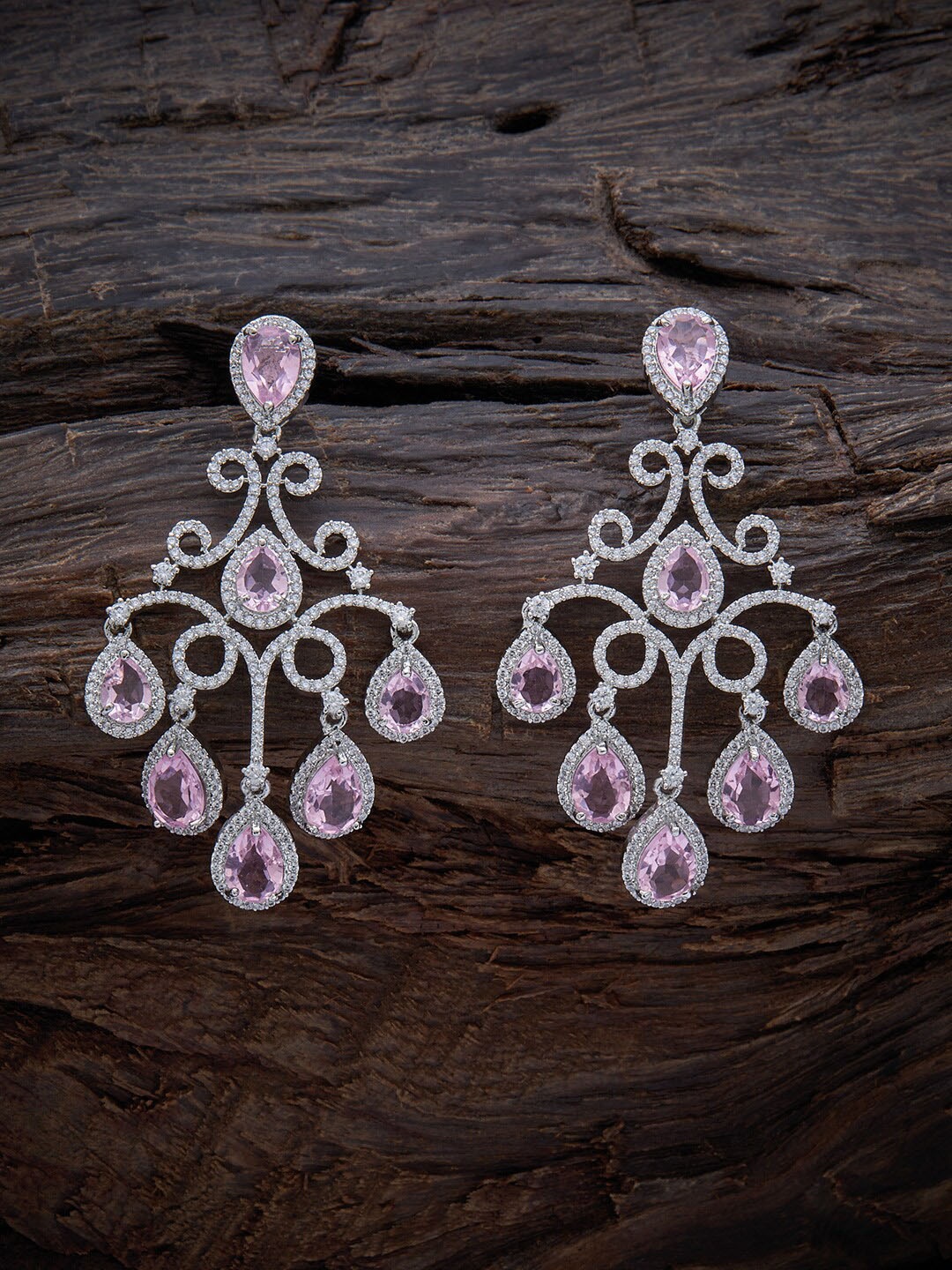 

Kushal's Fashion Jewellery Rhodium Plated Teardrop Shaped Drop Earrings, Pink