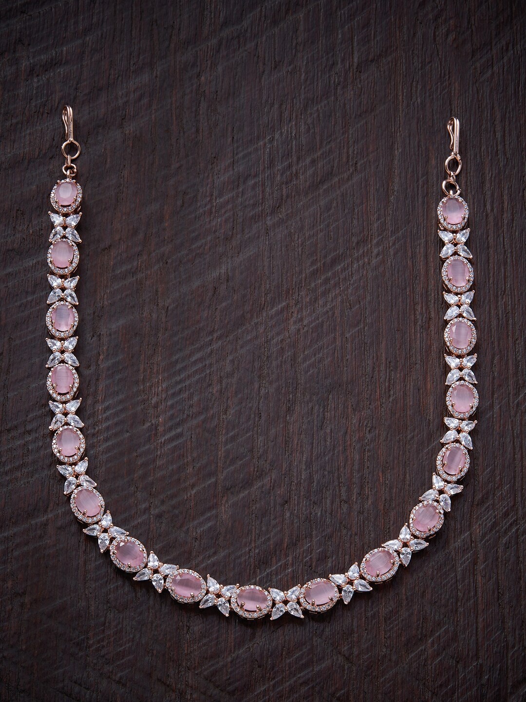 

Kushal's Fashion Jewellery Rose Gold-Plated CZ Studded Sheeshphoo, Pink