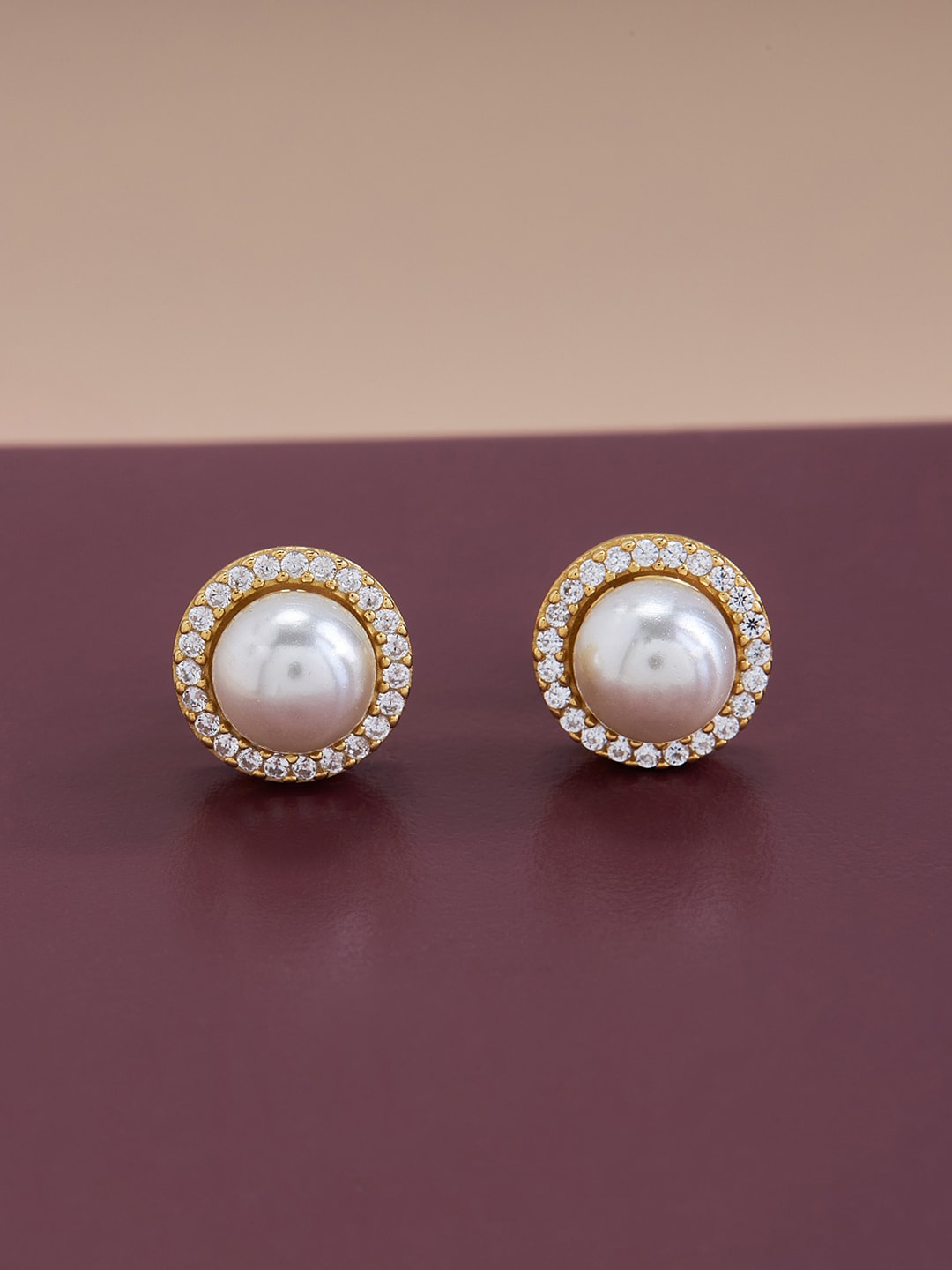 

Kushal's Fashion Jewellery Gold Plated Circular Studs Earrings, White