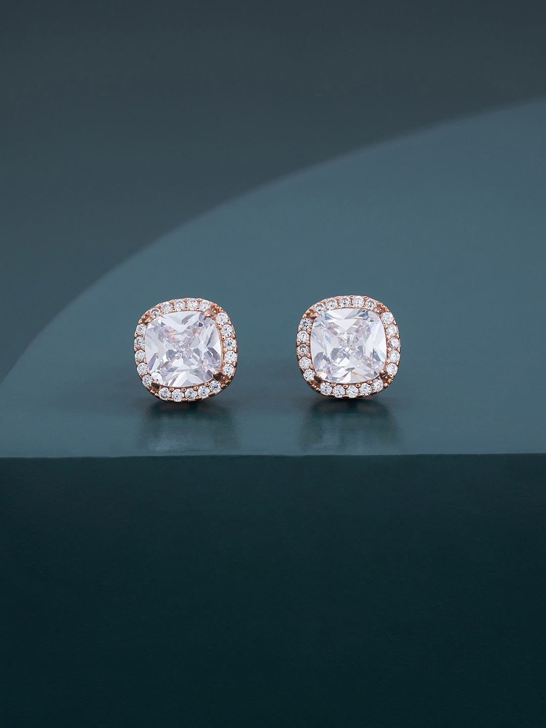 

Kushal's Fashion Jewellery Rose-Gold Plated 92.5 Pure Silver Circular Studs Earrings, White