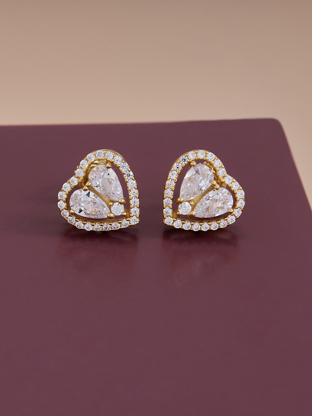 

Kushal's Fashion Jewellery Gold Plated 92.5 Pure Silver Heart Shaped Studs Earrings, White