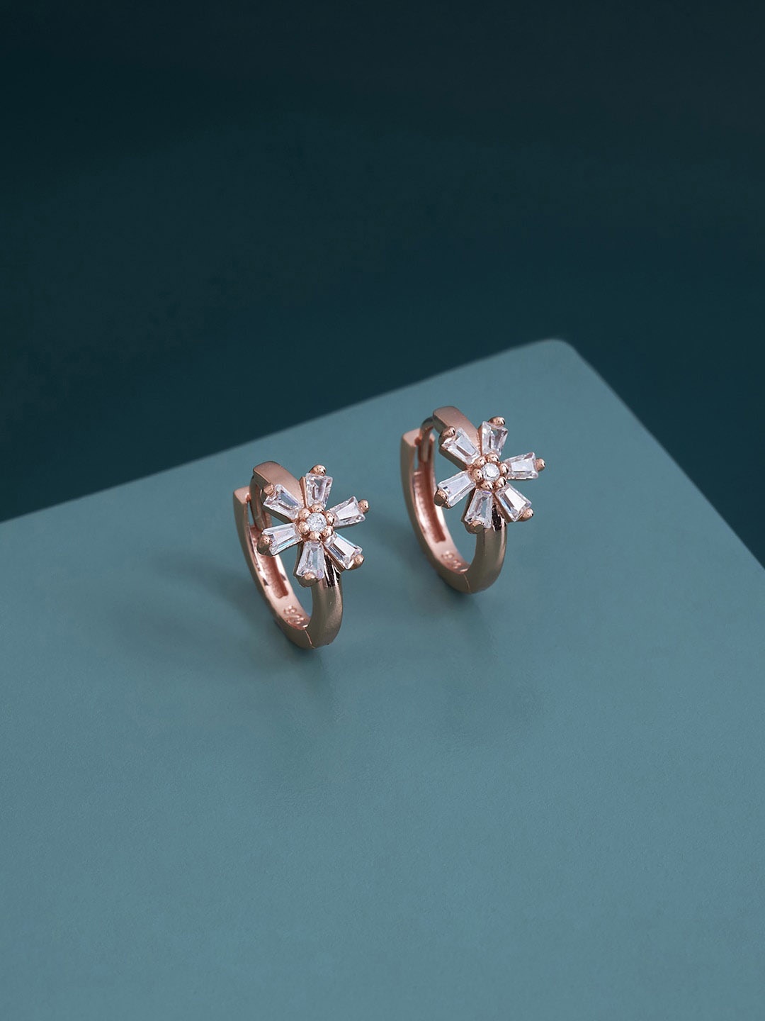 

Kushal's Fashion Jewellery Rose-Gold Plated 92.5 Pure Silver Floral Hoop Earrings, White