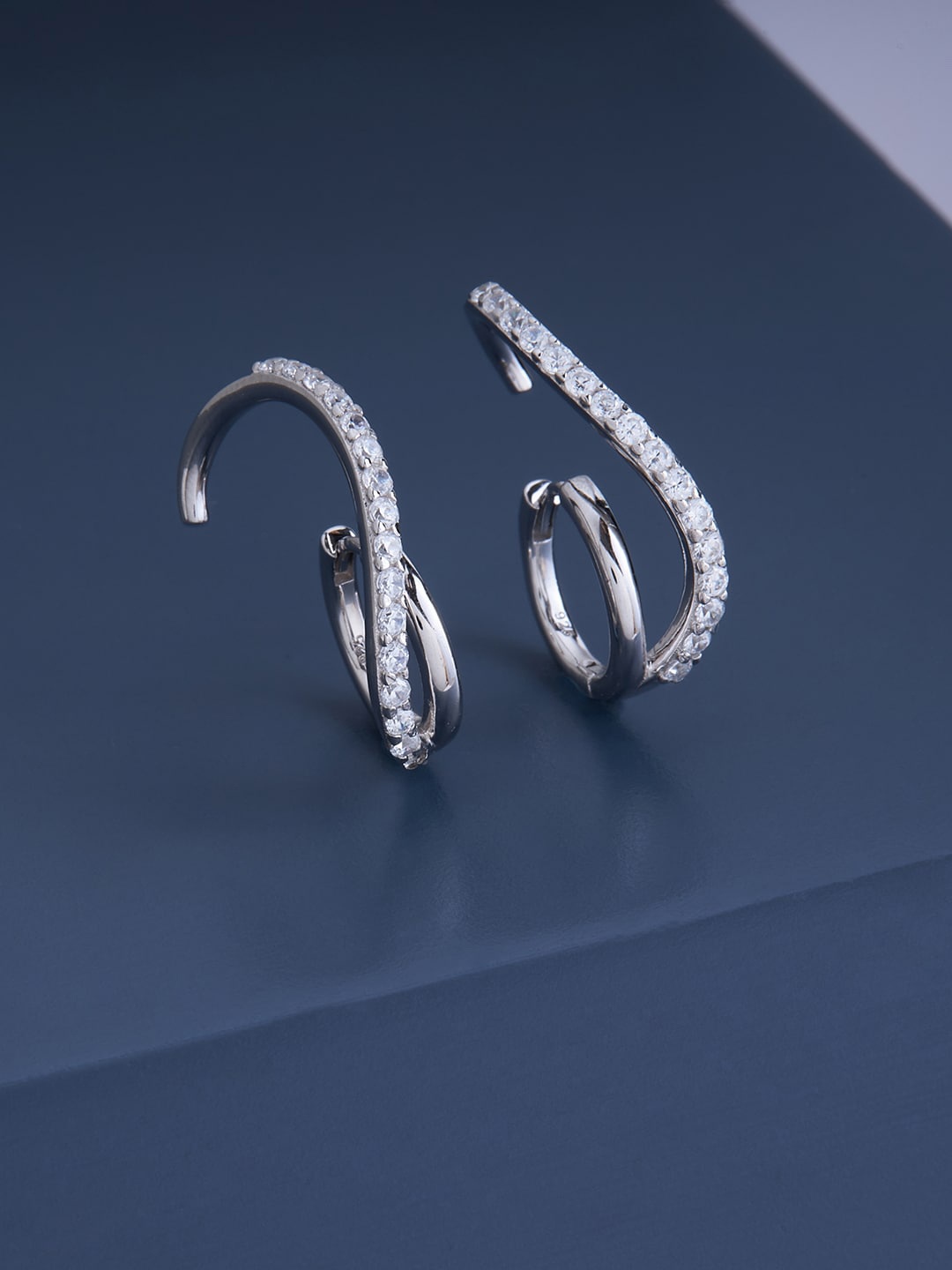 

Kushal's Fashion Jewellery Rhodium Plated 92.5 Pure Silver Quirky Half Hoop Earrings, White