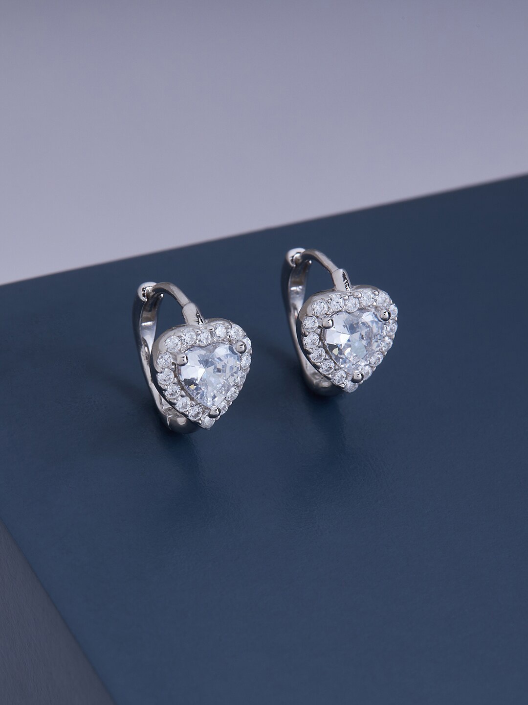 

Kushal's Fashion Jewellery 92.5 Pure Silver Rhodium Plated Heart Shaped Hoop Earrings, White