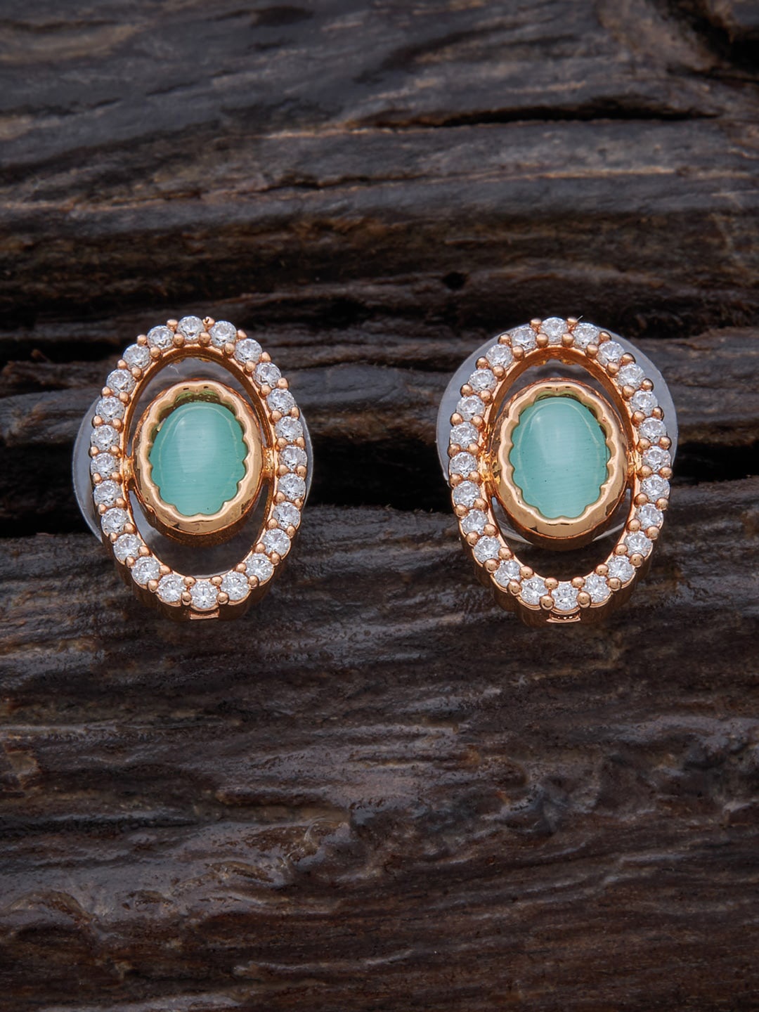 

Kushal's Fashion Jewellery Gold Plated Oval Studs Earrings, Sea green