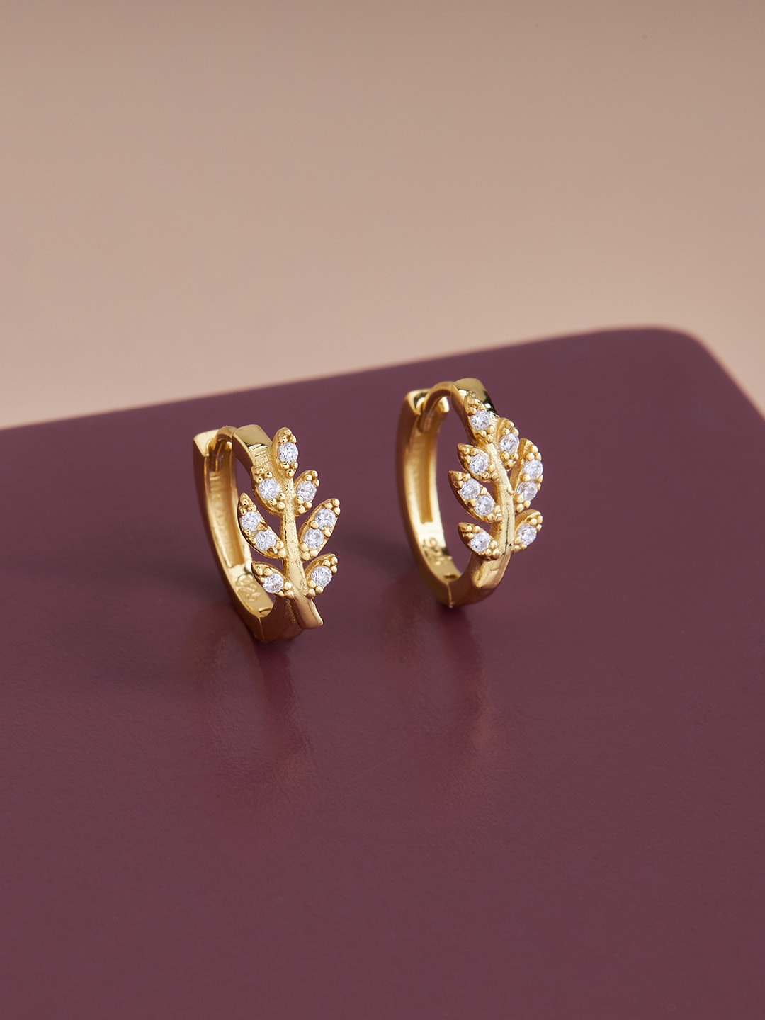 

Kushal's Fashion Jewellery Gold Plated Leaf Shaped Hoop Earrings, White