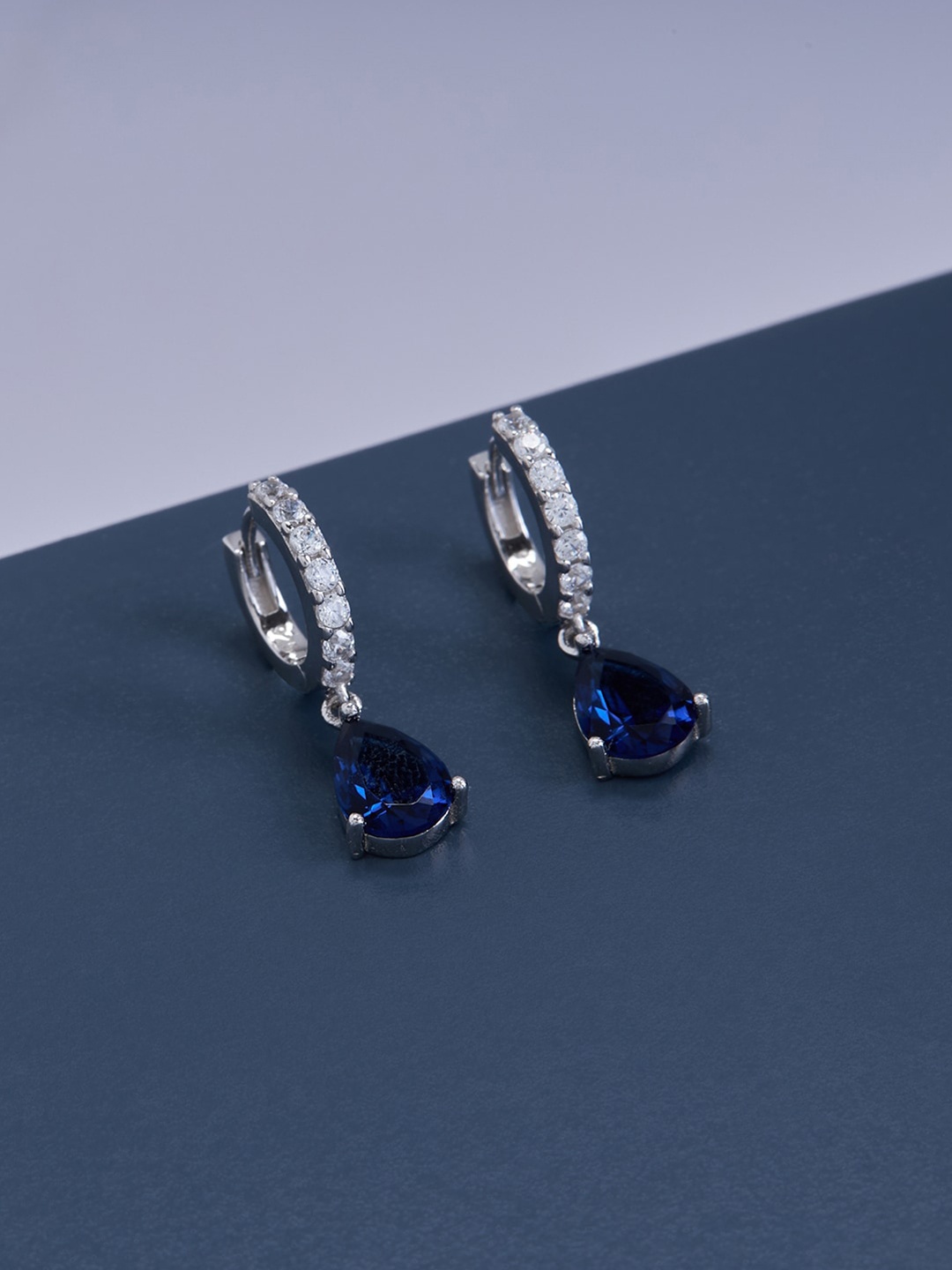 

Kushal's Fashion Jewellery Rhodium Plated Teardrop Shaped Drop Earrings, Blue