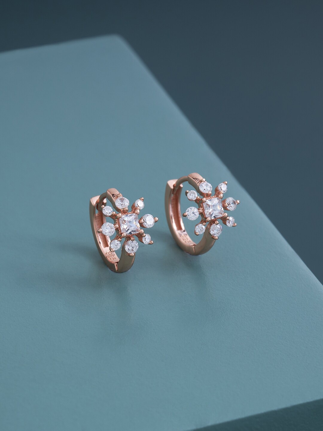 

Kushal's Fashion Jewellery Rose-Gold Plated Floral Half Hoop Earrings, White
