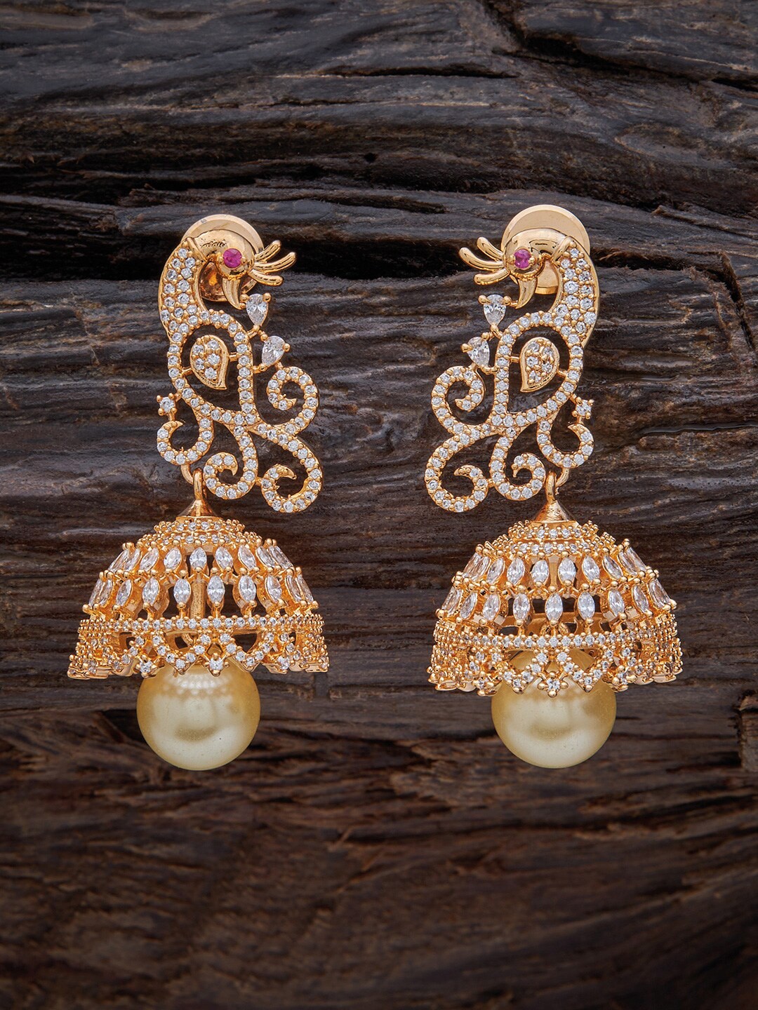 

Kushal's Fashion Jewellery Gold Plated Peacock Shaped Jhumkas Earrings, White