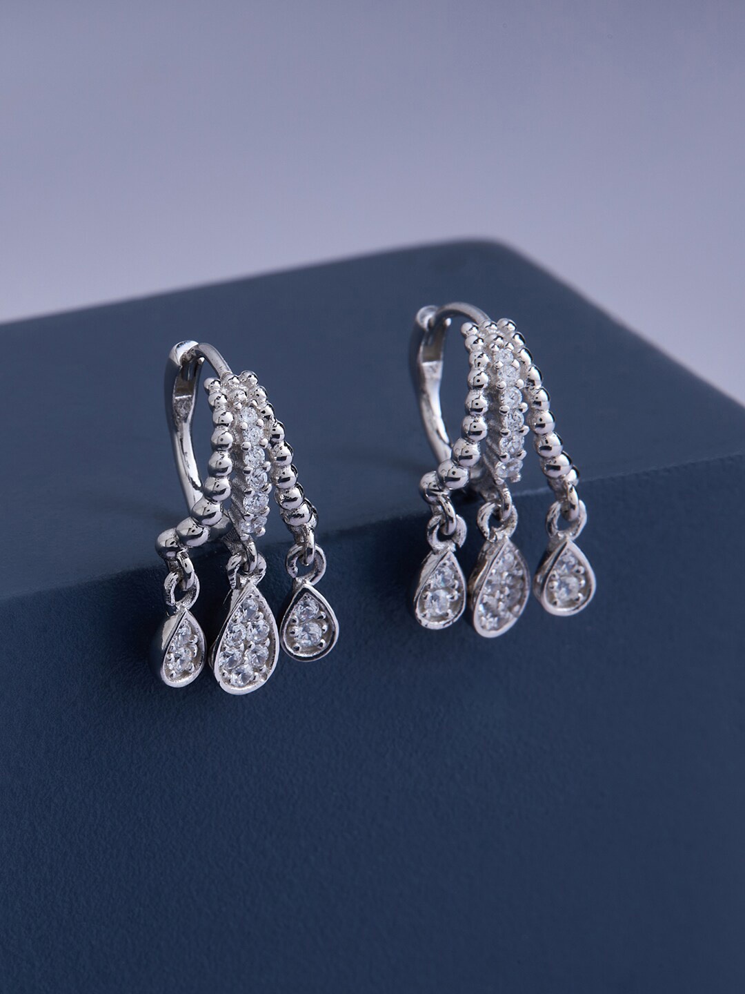 

Kushal's Fashion Jewellery Pure Silver Rhodium Plated Teardrop Shaped Half Hoop Earrings, White
