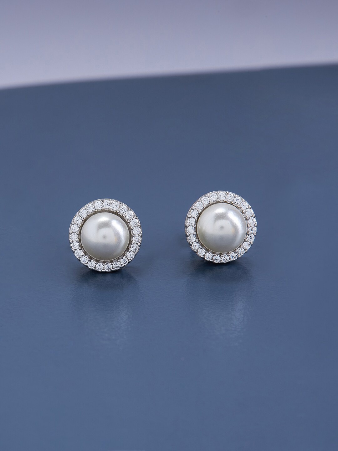 

Kushal's Fashion Jewellery Rhodium Plated Circular Studs Earrings, White