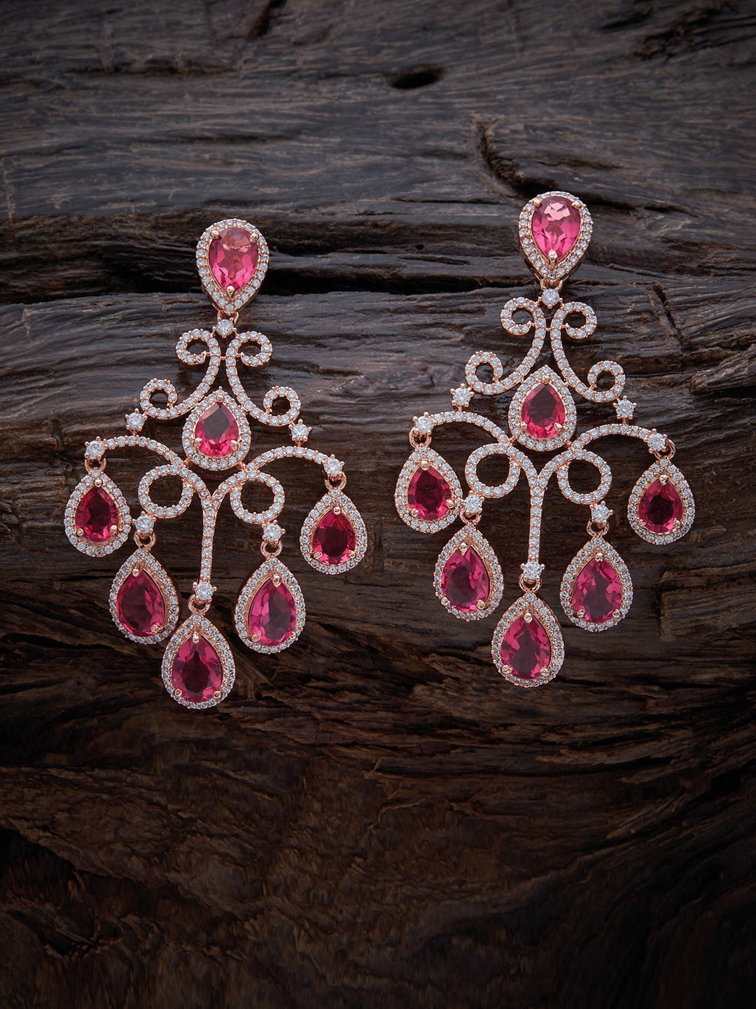 

Kushal's Fashion Jewellery Rose-Gold Plated Teardrop Shaped Drop Earrings, Red