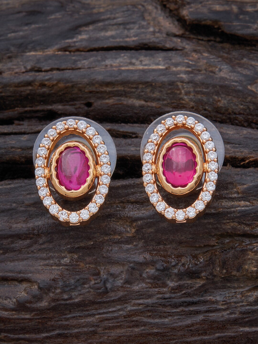 

Kushal's Fashion Jewellery Gold Plated Oval Studs Earrings, Red