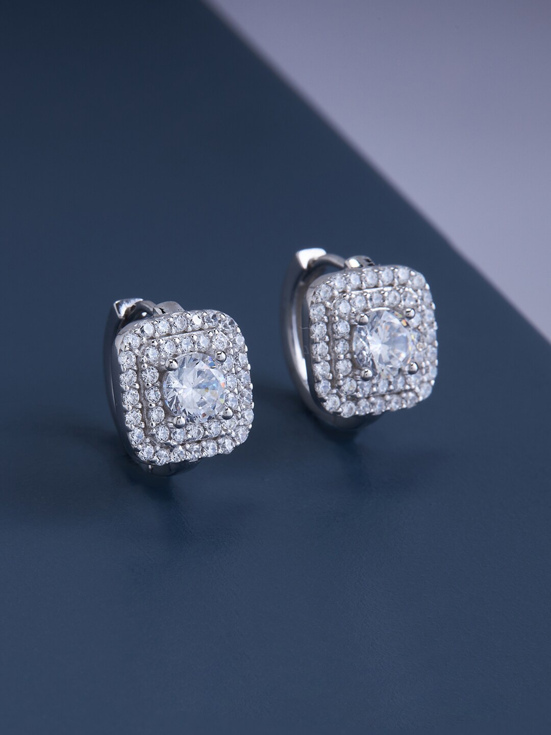 

Kushal's Fashion Jewellery Rhodium Plated Square Studs Earrings, White