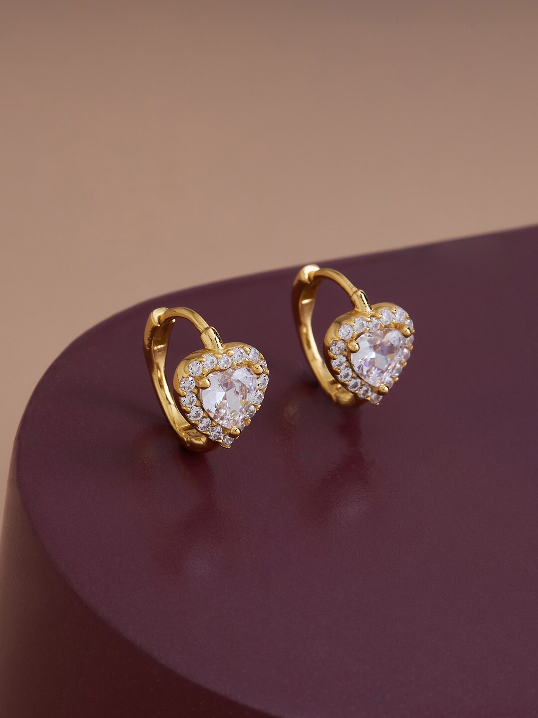 

Kushal's Fashion Jewellery Gold-Plated Cubic Zirconia Studded Heart Shaped Studs Earrings, White