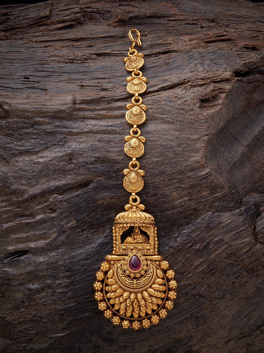 

Kushal's Fashion Jewellery Gold-Plated Stone Studded Antique Maang Tikka, Pink