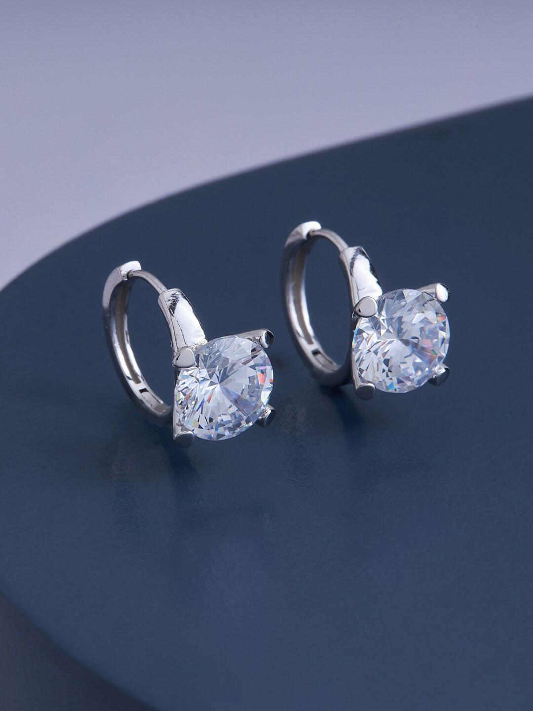 

Kushal's Fashion Jewellery Rhodium-Plated Cubic Zirconia Studded Hoop Earrings, White