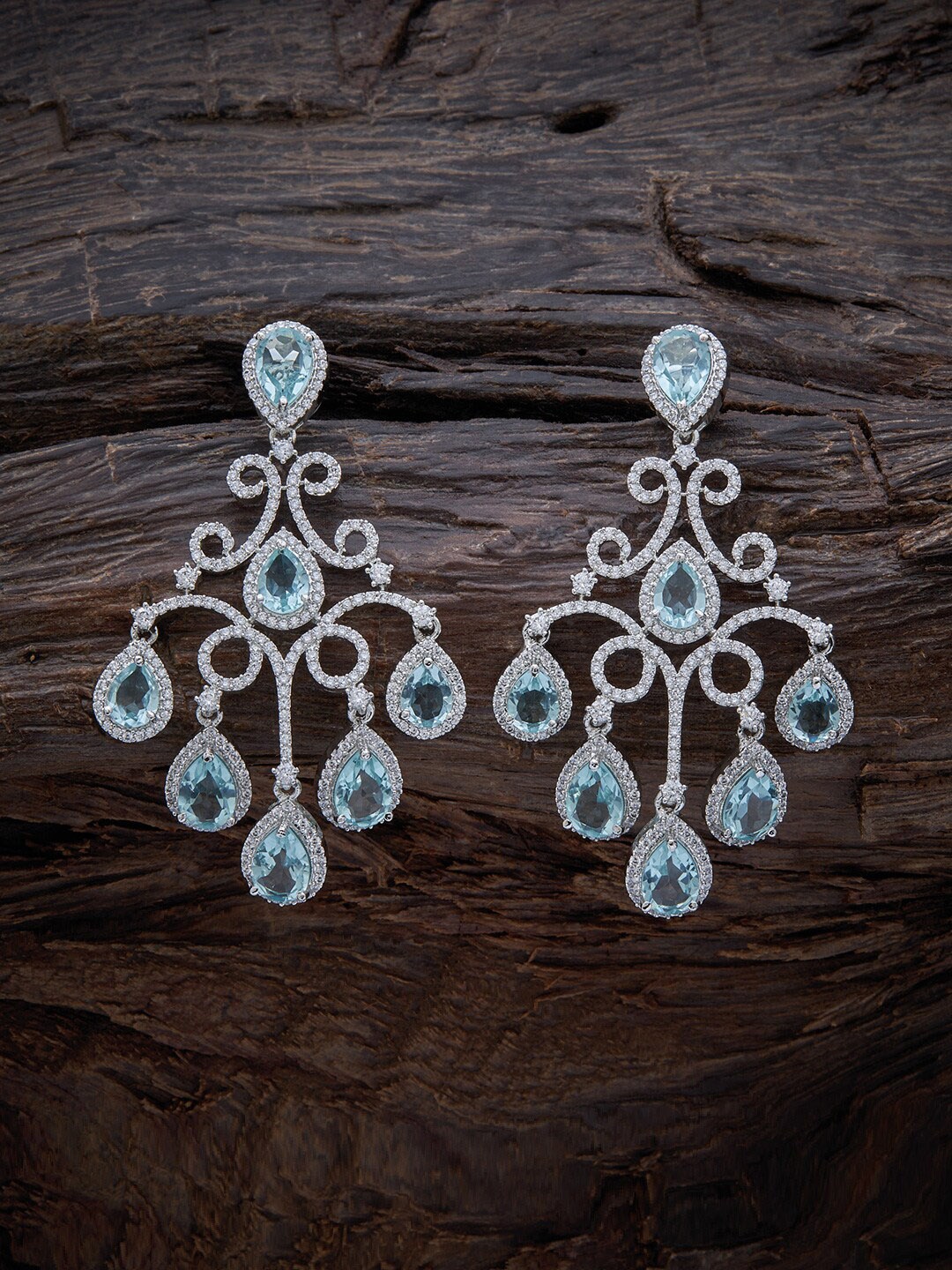 

Kushal's Fashion Jewellery Rhodium-Plated Cubic Zirconia Studded Drop Earrings, Sea green