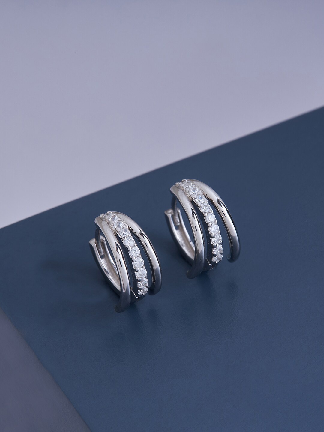 

Kushal's Fashion Jewellery 92.5 Pure Silver & Rhodium-Plated Geometric Hoop Earrings, White