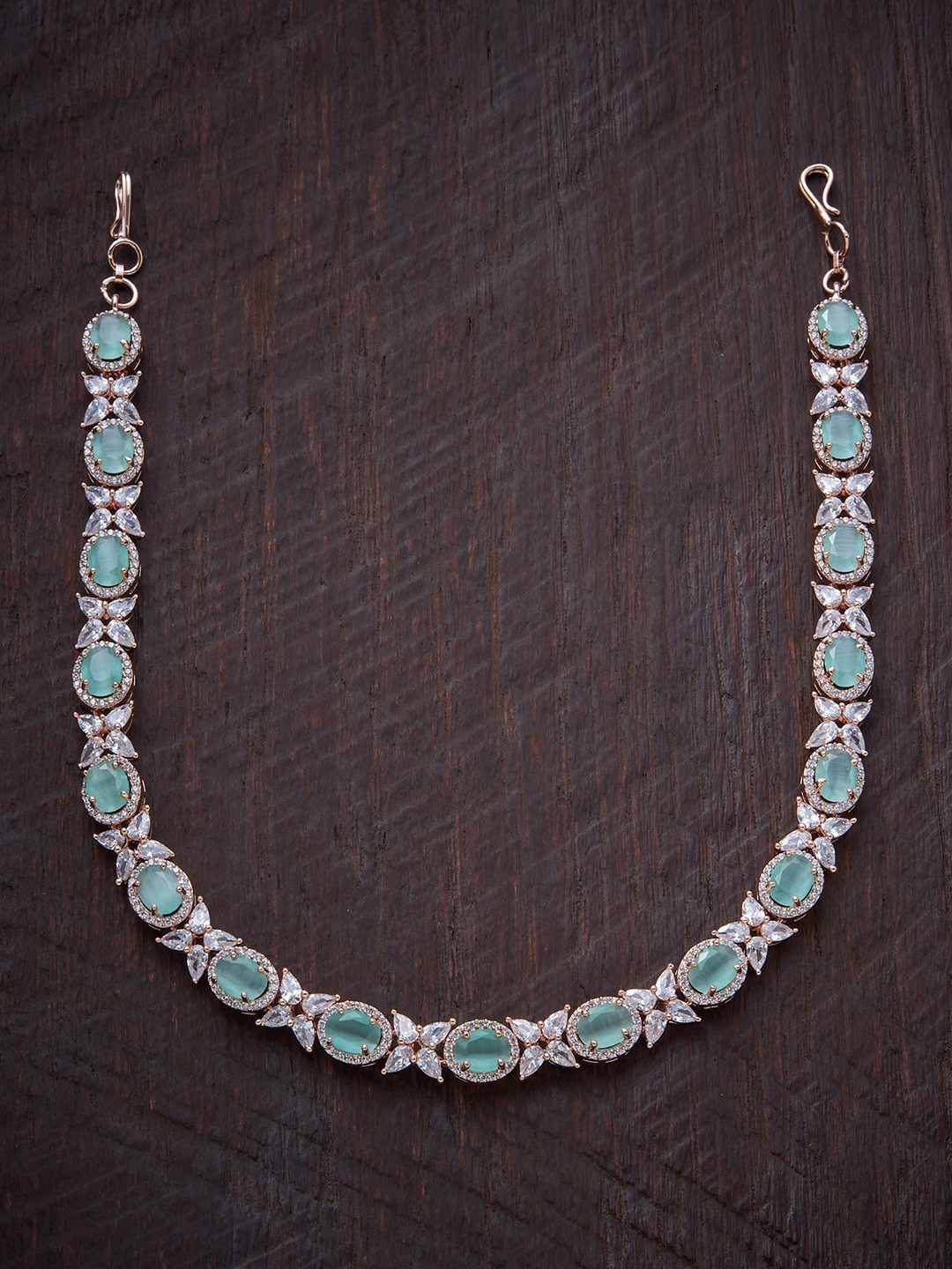 

Kushal's Fashion Jewellery Rose Gold-Plated CZ Studded Sheeshphool, Sea green