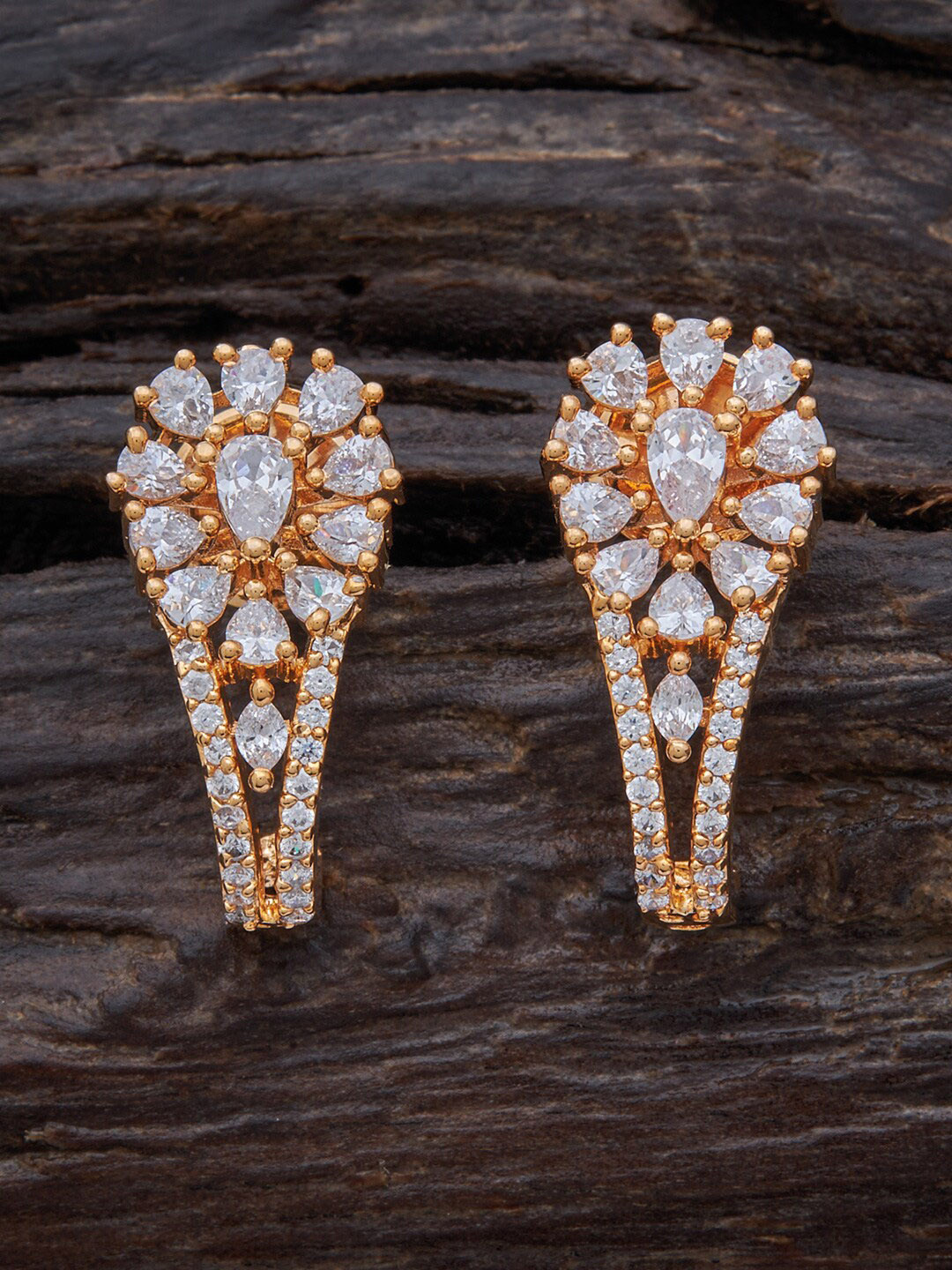 

Kushal's Fashion Jewellery Gold-Plated Cubic Zirconia Floral Half Hoop Earrings, White