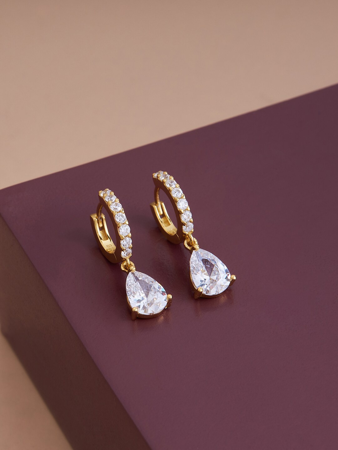 

Kushal's Fashion Jewellery 92.5 Pure Silver & Gold-Plated Teardrop Shaped Hoop Earrings, White