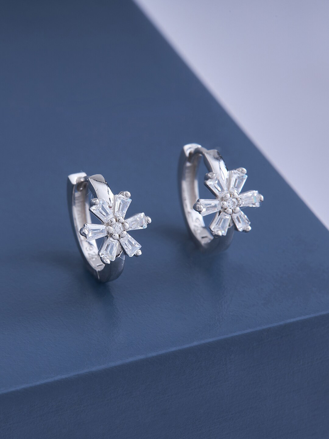 

Kushal's Fashion Jewellery 92.5 Pure Silver & Rhodium-Plated Floral Hoop Earrings, White