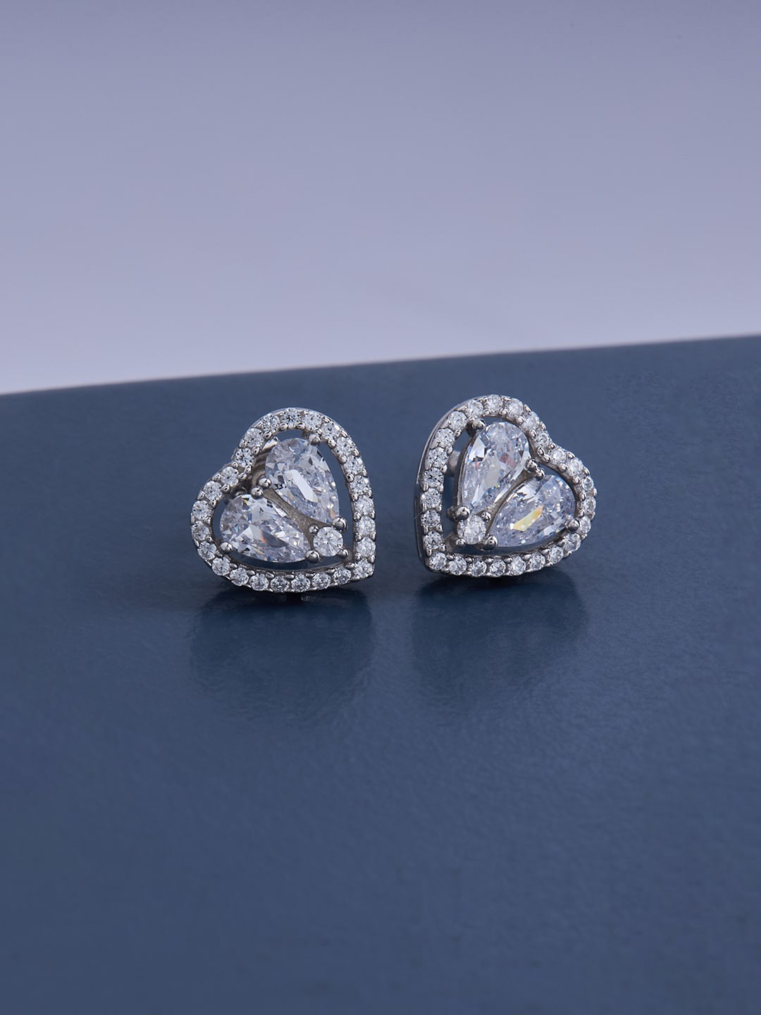 

Kushal's Fashion Jewellery Rhodium-Plated 92.5 Pure Silver Heart Shaped Studs Earrings, White