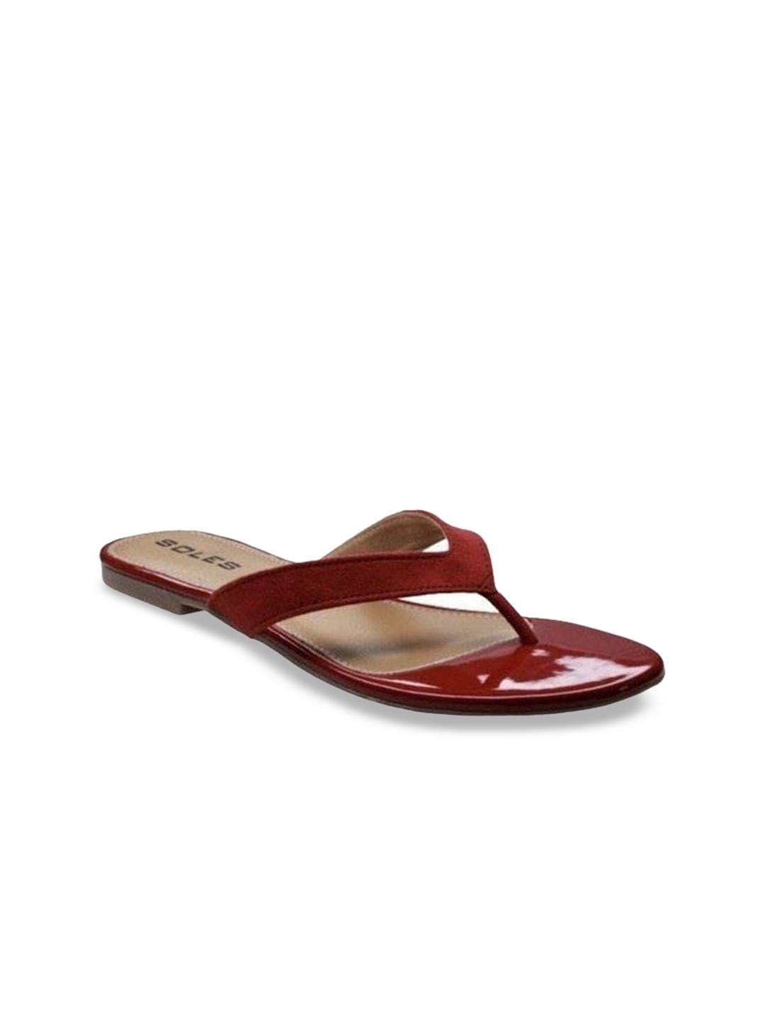 

SOLES Women T-Strap Flats, Maroon