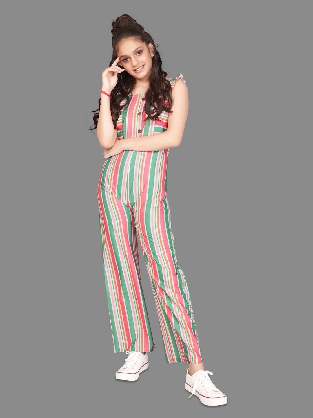 

FASHION DREAM Girls Striped Shoulder Straps Basic Jumpsuit, Pink