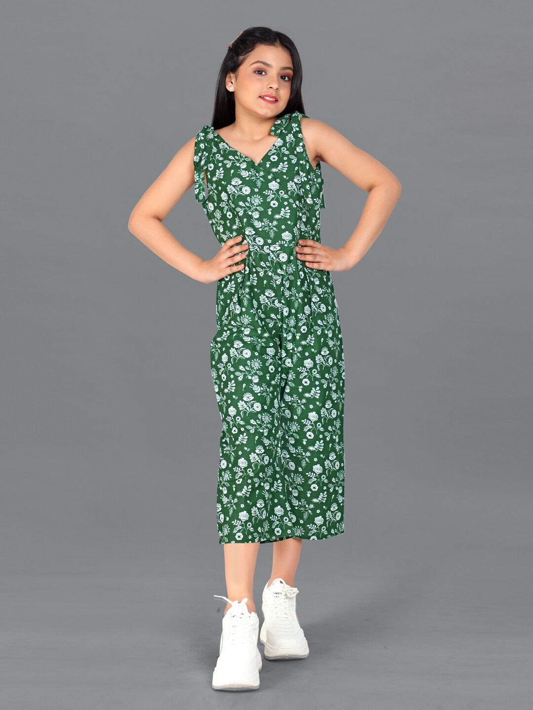 

FASHION DREAM Girls Floral Printed Basic Jumpsuit, Green