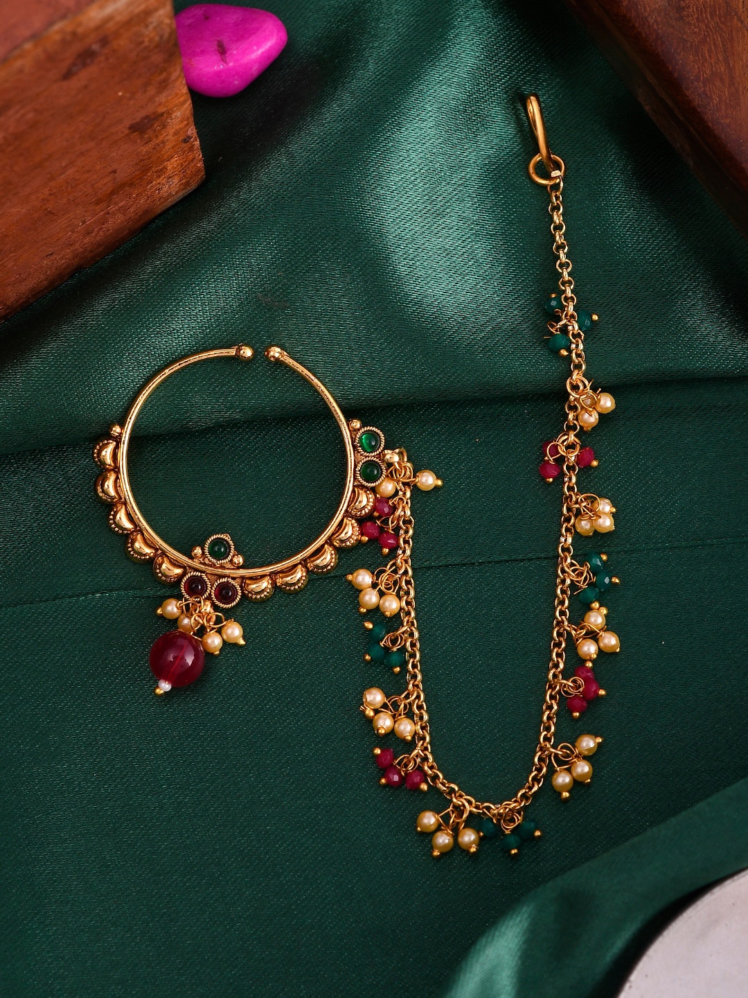 

AQUASTREET JEWELS Gold-Plated Pearls-Studded Clip-on Nosepin With Extension